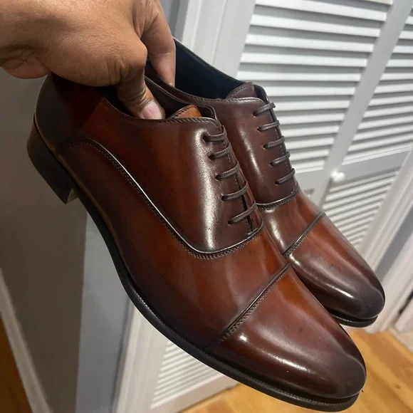 Paul Evans Dark Brown Leather Cagney II Stitched Cap-Toe Oxfords Sz 9.5 - Picture 1 of 15